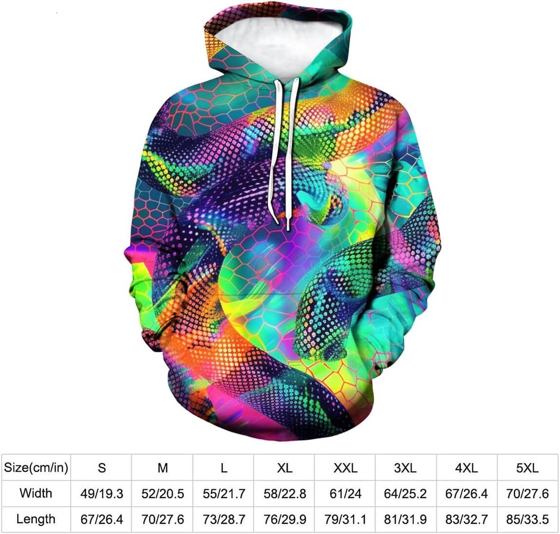 Hoodie for Mens Womens Mens Neon Hoodies Colorful Graphic Hooded Fashion Snake Print Long Sleeve Pullover Sweatshirt With Pocket Graphic