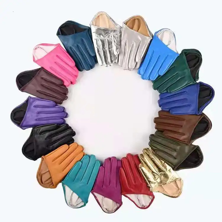 Womens Short n PU Leather Half Palm Motorcycle Gloves Performance Dance R982 241009