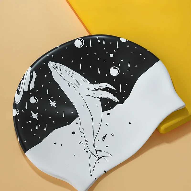 Adult swimming cap Elestic silicone swimming cap Mens waterproof swimming cap Long hair earmuffs Pool supplies CL241009