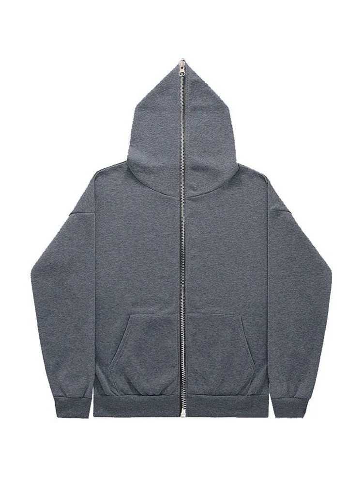 Men's Hoodies Sweatshirts Womens Fashion Harajuku Street Zipper Mens Retro Long Sve Oversized Loose Double Pocket Hooded Autumn New Black Sweatsh