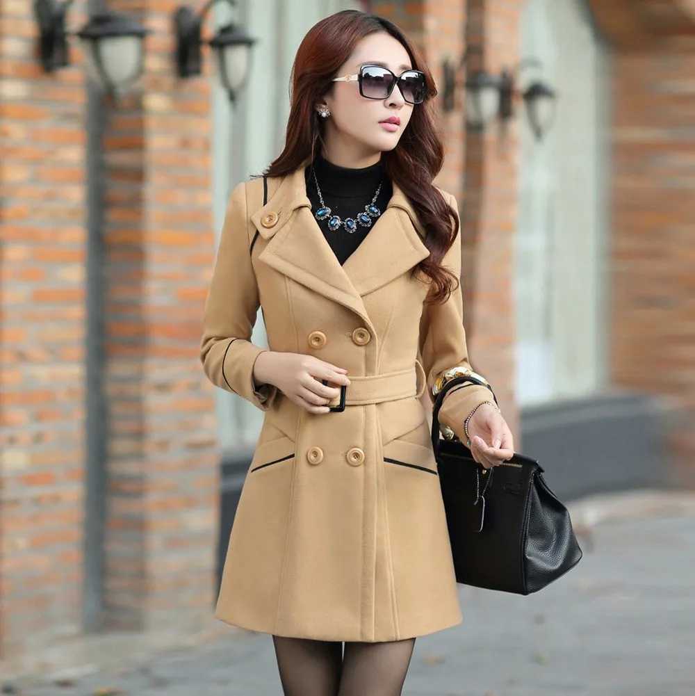 Autumn Winter Women Wool Coat 2024 Ladies Woolen Long Coat Female Fashion Slim-fit Double-Breasted Jacket with Belt S-3XLX241009