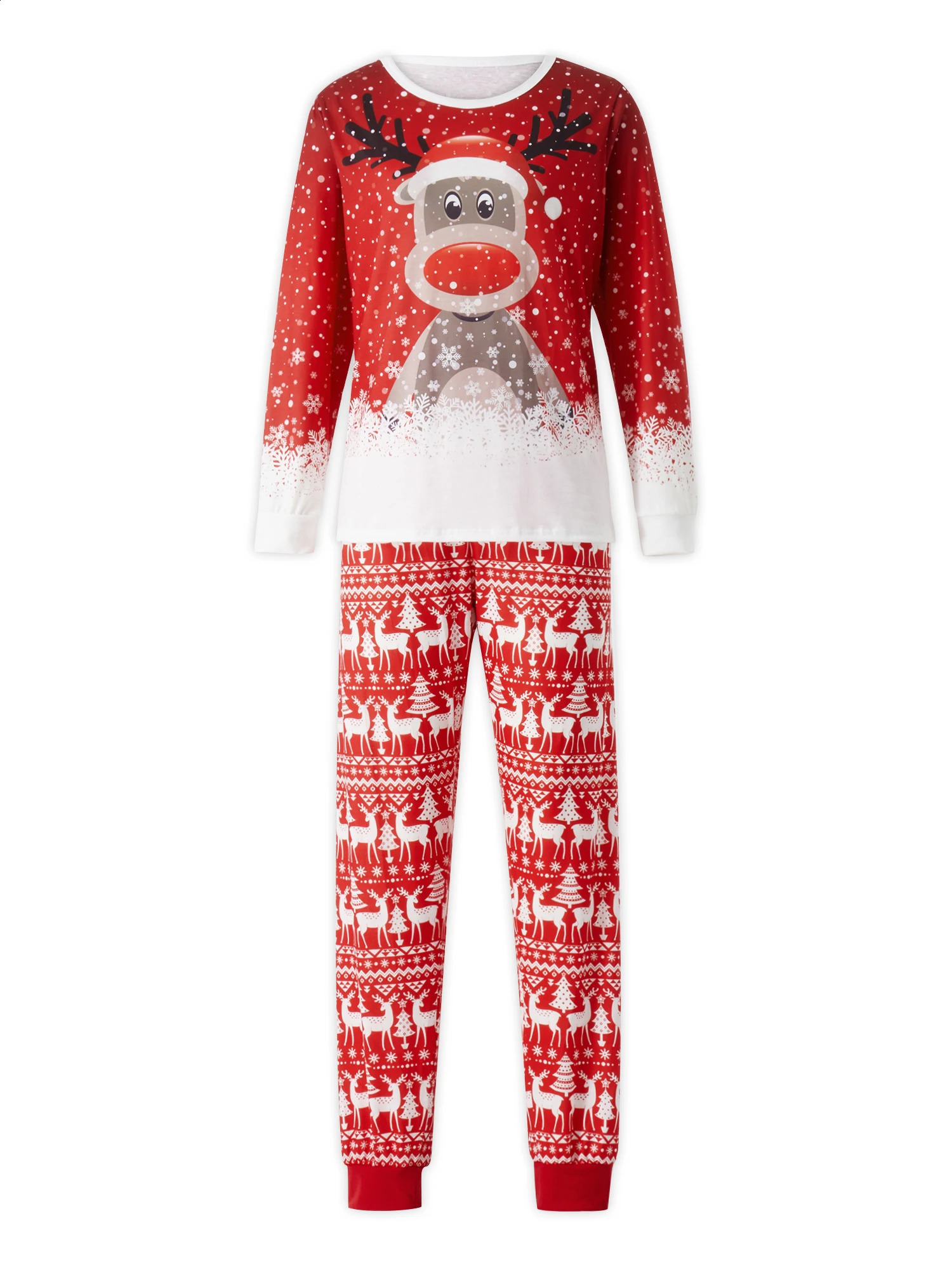 Match Family Christmas Pajama Set Long Sleeve Deer Snow Printed Zipper Pants Set for Adults and Children 241007