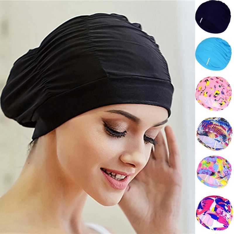 Womens high elasticity swimming cap long hair shower cap womens elastic mop water sports elastic nylon turbine swimming pool diving cap CL241009