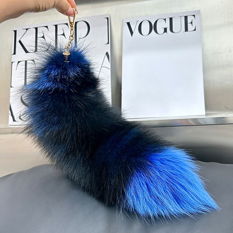 40Cm Real Fox Keychain Wolf Tail Fur Tassel Key Chains Bag Charm Keyring Holder Strap Chain Best Gift Jewelry