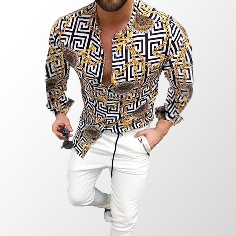 Autumn Beach Sport Dress Shirt Men Casual Hawaiian Print Vacation Shirts Printing T-Shirts Cotton T Shirt Business Hip Hop Shirt Printed Oversize 3XL 