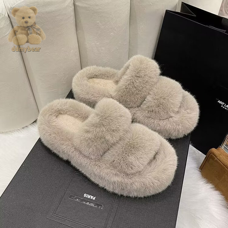 Ddmybear Stepping On Poop Like Fur For Women Wearing Outside, Spring Autumn Style Thick Sole Plus Size Plush Office Home Cotton Slippers Chinese Brand