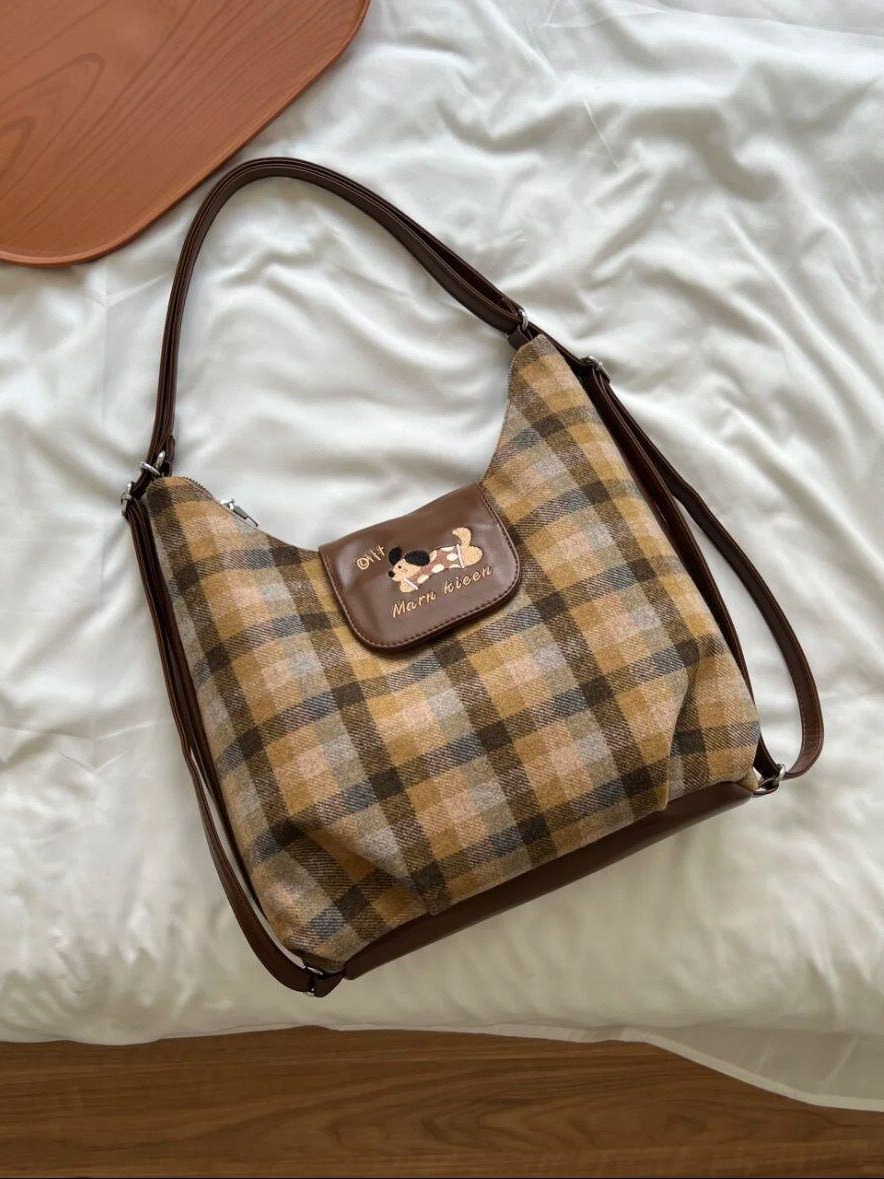 Early autumn plaid polka dot dog cloud bag advanced texture color cross shoulder crossbody bag large capacity college style backpack