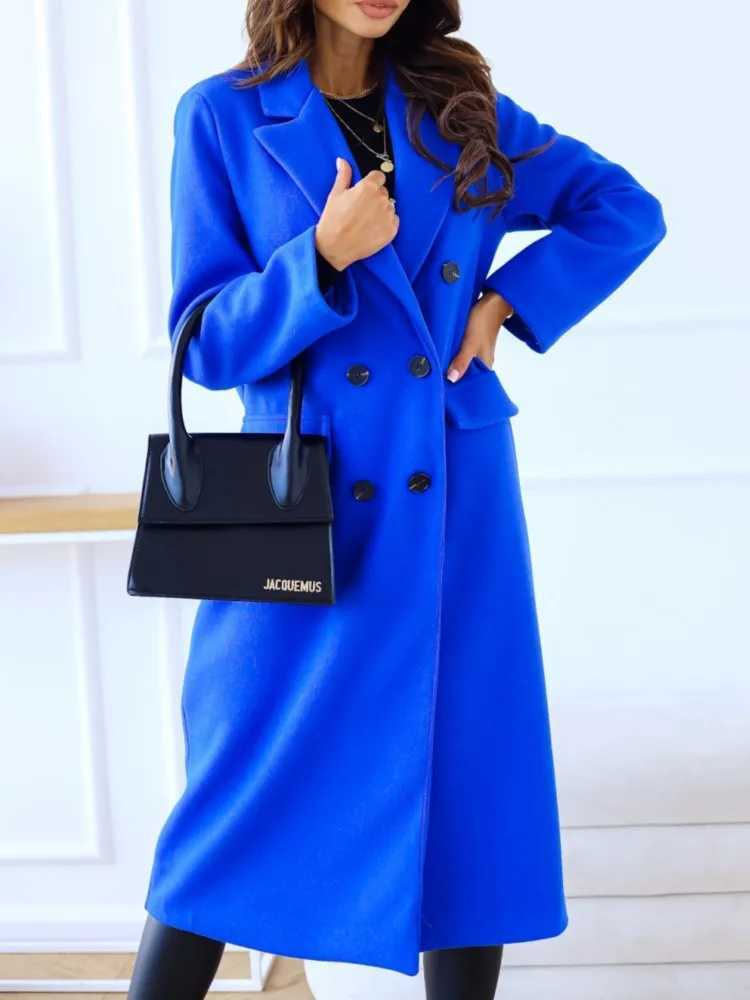 Autumn Woolen Midi Coat Women Long Sleeve Solid Fashion Casual Ladies Coats Loose Woman Coat 2023 Manteau FemmeX241009