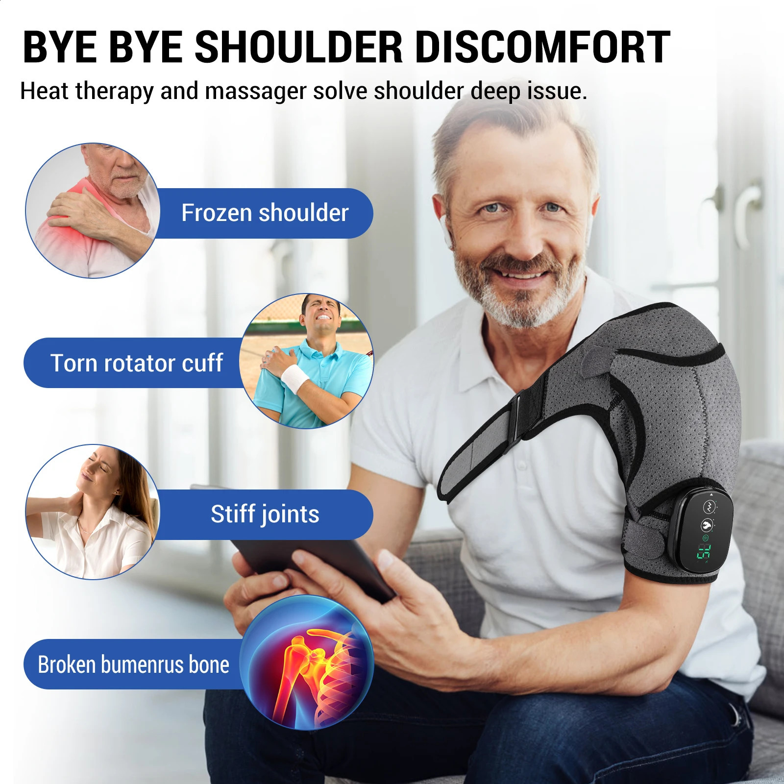 Electric heated shoulder massage pad with 3-speed adjustable heating and shoulder support portable relaxation shoulder and neck massage belt 241008