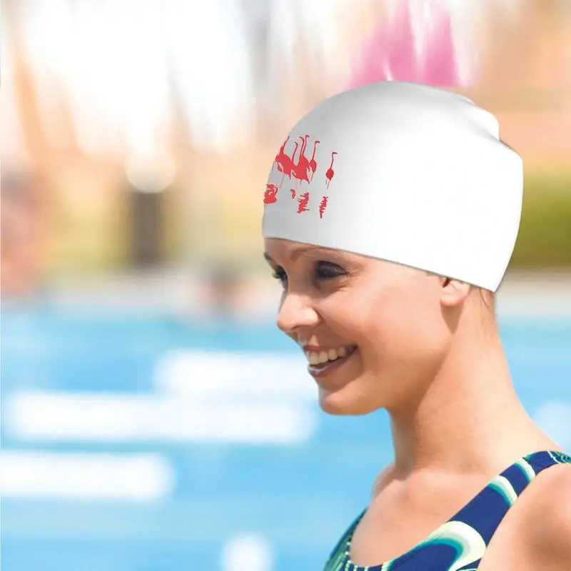 Adult swimming cap silicone unisex adult swimming cap flamingo print comfortable pool cap anti slip long hair training cap CL241009