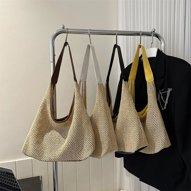 Leisure beach summer woven mother-in-law bag fashionable single shoulder seaside travel beach straw bag 241008