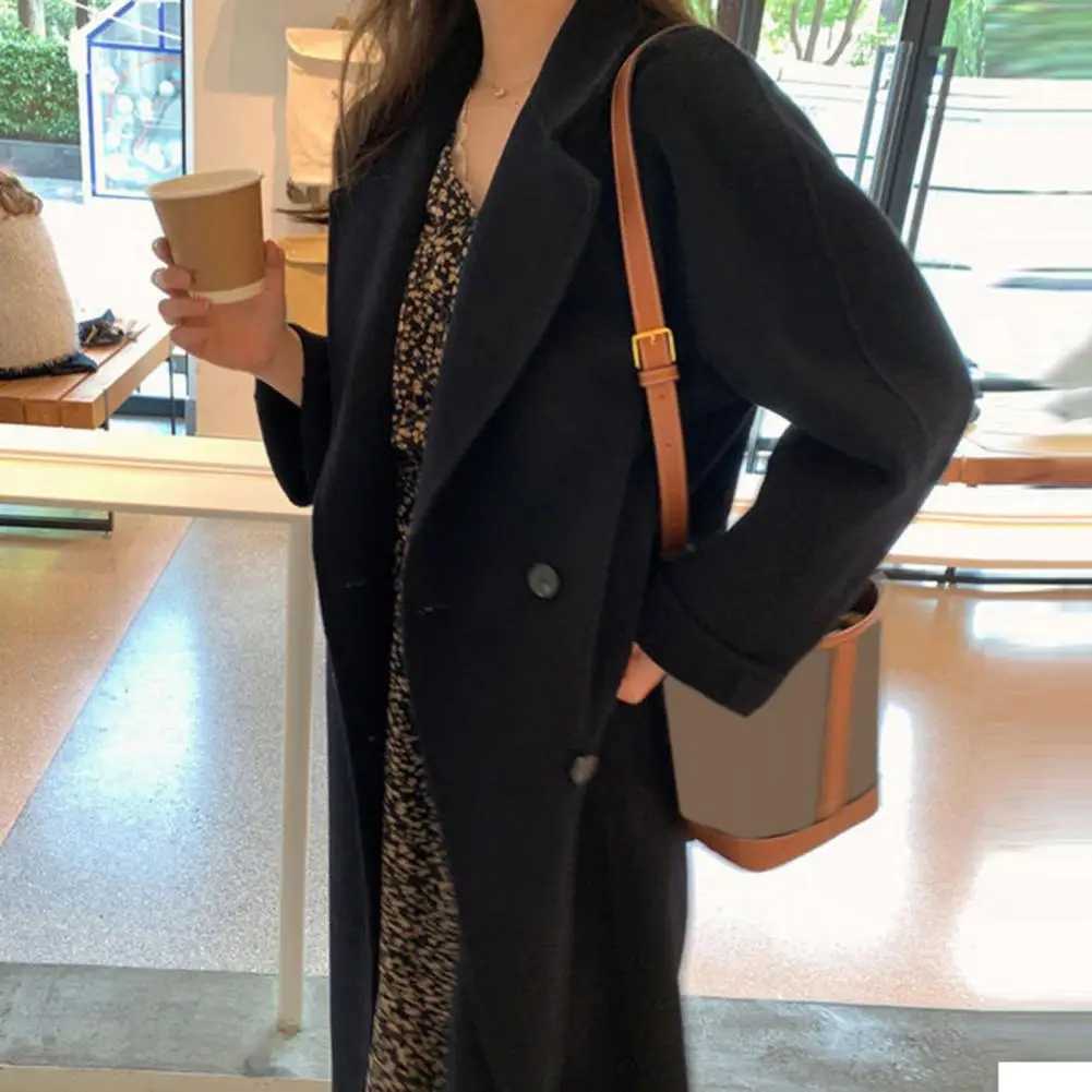 Double-breasted Women Coat Soft Warm Women Coat Stylish Womens Winter Woolen Coat Long Double-breasted Lapel Collar Trench CoatX241009