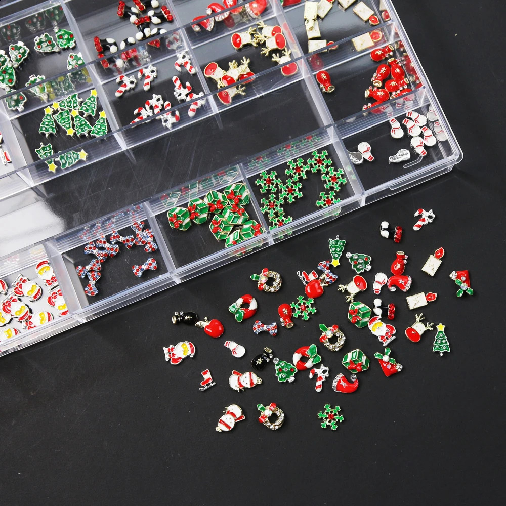 200pcs Exquisite Gold Christmas Charm Alloy Nail Christmas Tree Christmas Tree Snowman Nail Decoration Festival Celebration Event 241008