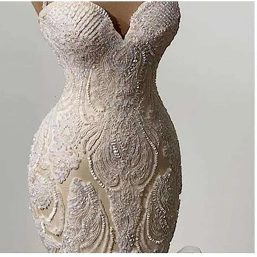 Ruffles Mermaid 2022 Long Dresses Crystals Beaded Lace Appliqued Gorgeous Wedding Gowns Straps Sweetheart Neck Lace-Up Custom Made Bride Dress -Up