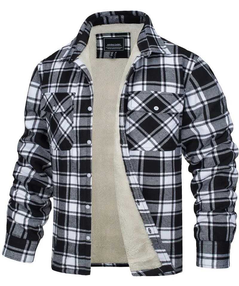 Mens Flannel shirt jacket quilted lining long sleeve plaid coat Men Thick Cotton Coat Men Oversize Winter jacket LX241009
