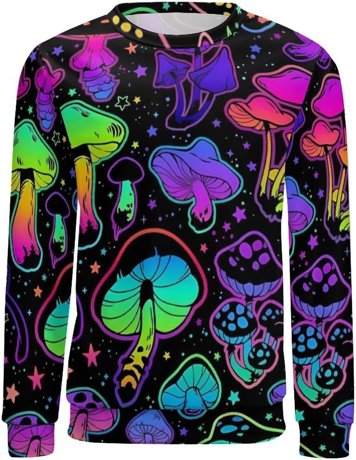 Long Sleeve Shirts for Men sweatshirt Mens Womens Neon Mushroom Graphic Print Raglan Crewneck Sweatshirt Casual Pullover Tops T shirt Tee Streetwear C