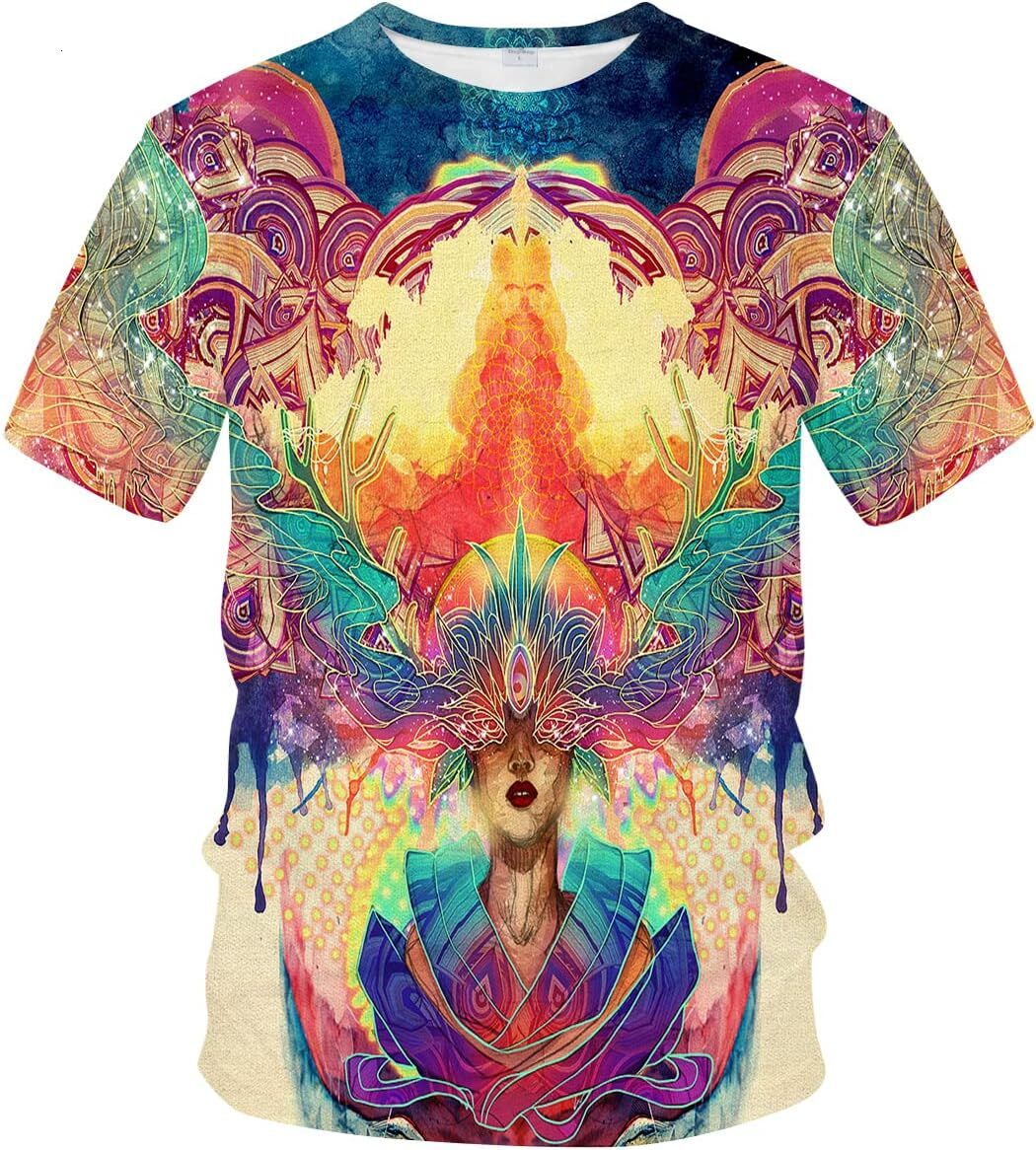 Mens T shirt Psychedelic Ice Dragon T-Shirt for Men 3D Printed Vintage Novelty Tie Dye Tee Top graphic tee Casual tops summer