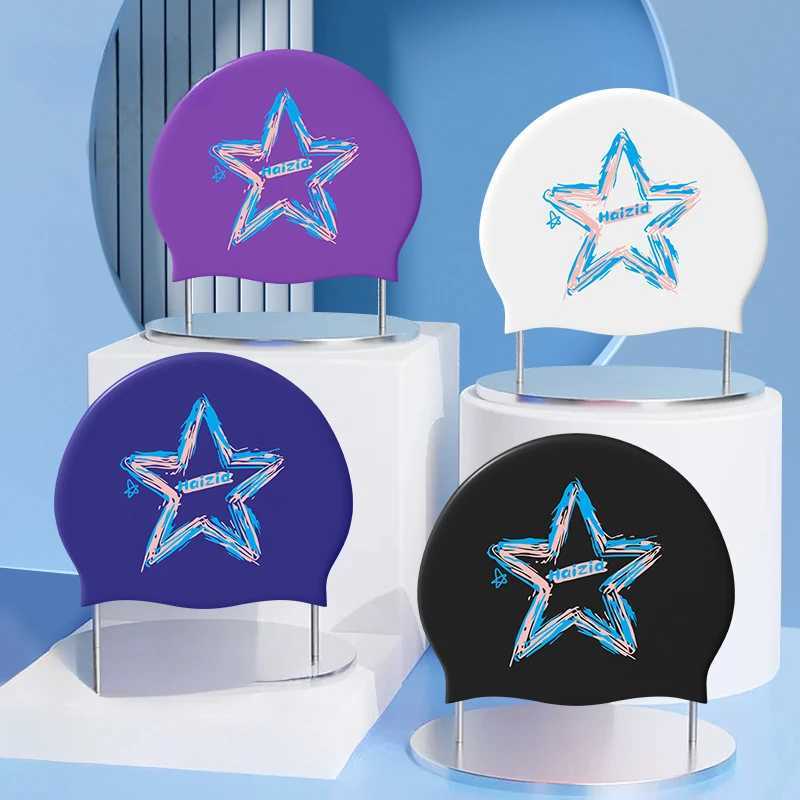 Silicone swimming cap universal elastic large-sized adult printed swimming cap suitable for women men long hair ear protection swimming cap CL241009