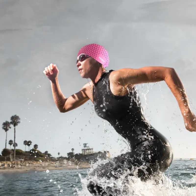 Silicone swimming cap suitable for girls boys adults men women plus sign swimming cap long thick curly hair braid soft swimming cap CL241009