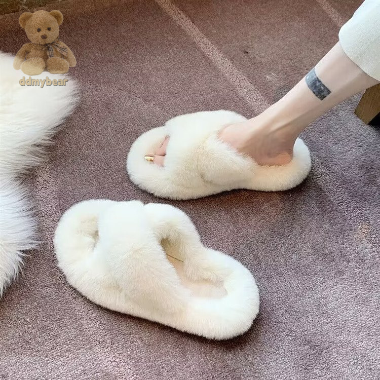 Ddmybear Stepping On Poop Like Fur For Women Wearing Outside, Spring Autumn Style Thick Sole Plus Size Plush Office Home Cotton Slippers Chinese Brand