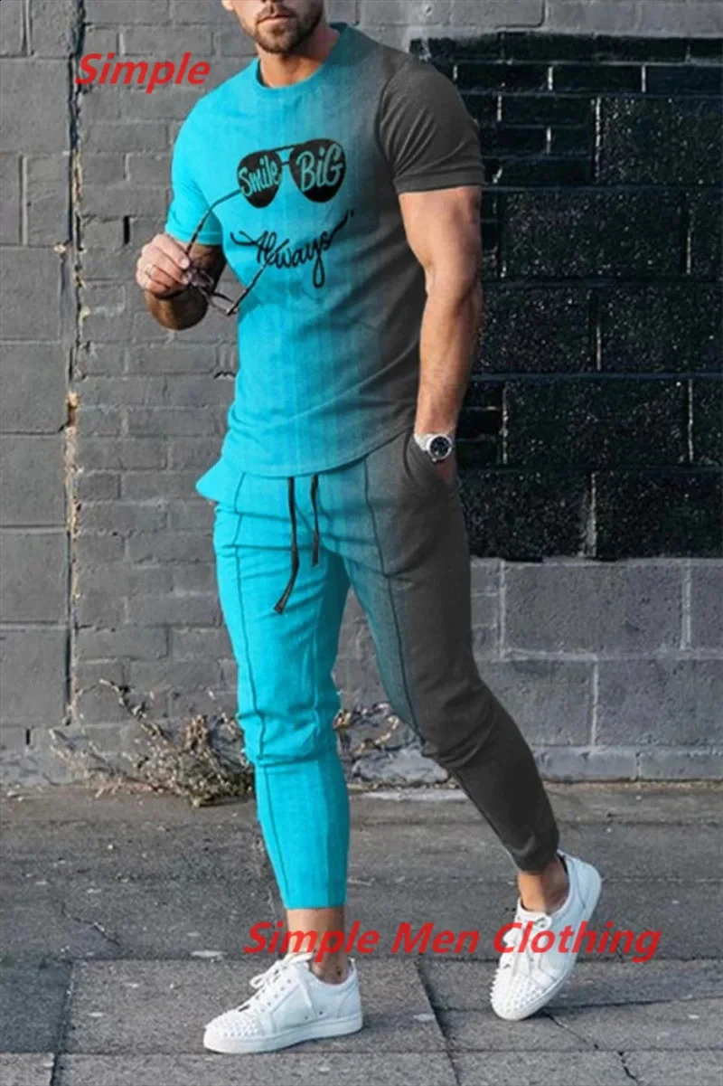 Mens Fashion T-shirt Pants Set Mens Clothing Summer Mens T-shirt Set Mens 2-piece Set Short Sleeve Set 240925