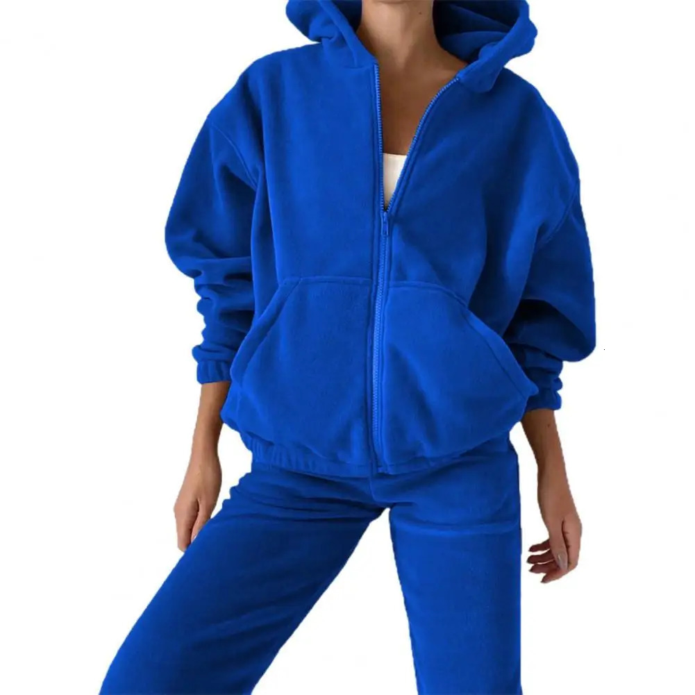 1 set of hoodies and pants for women solid color loose sports shirts autumn winter high waisted running 241007