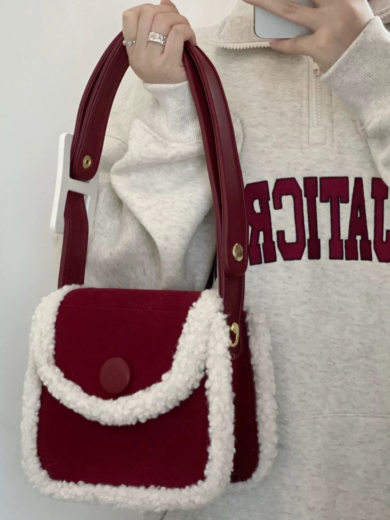 Christmas lamb wool bag new niche small square bag simple everything shoulder bag oblique span bag