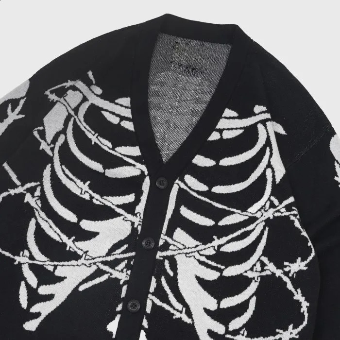 Y2k Tops Harajuku oversized cardigan womens clothing suede leather fashionable skull print casual knitted sweater jacket handle women 241007
