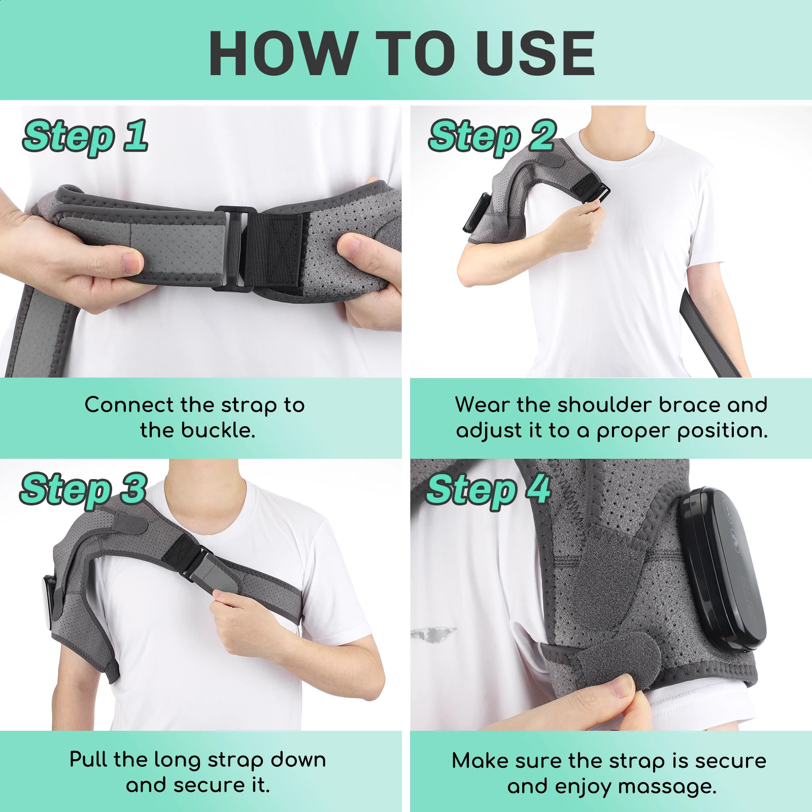 Portable 3-speed adjustable heated shoulder massager with digital display controller 241008