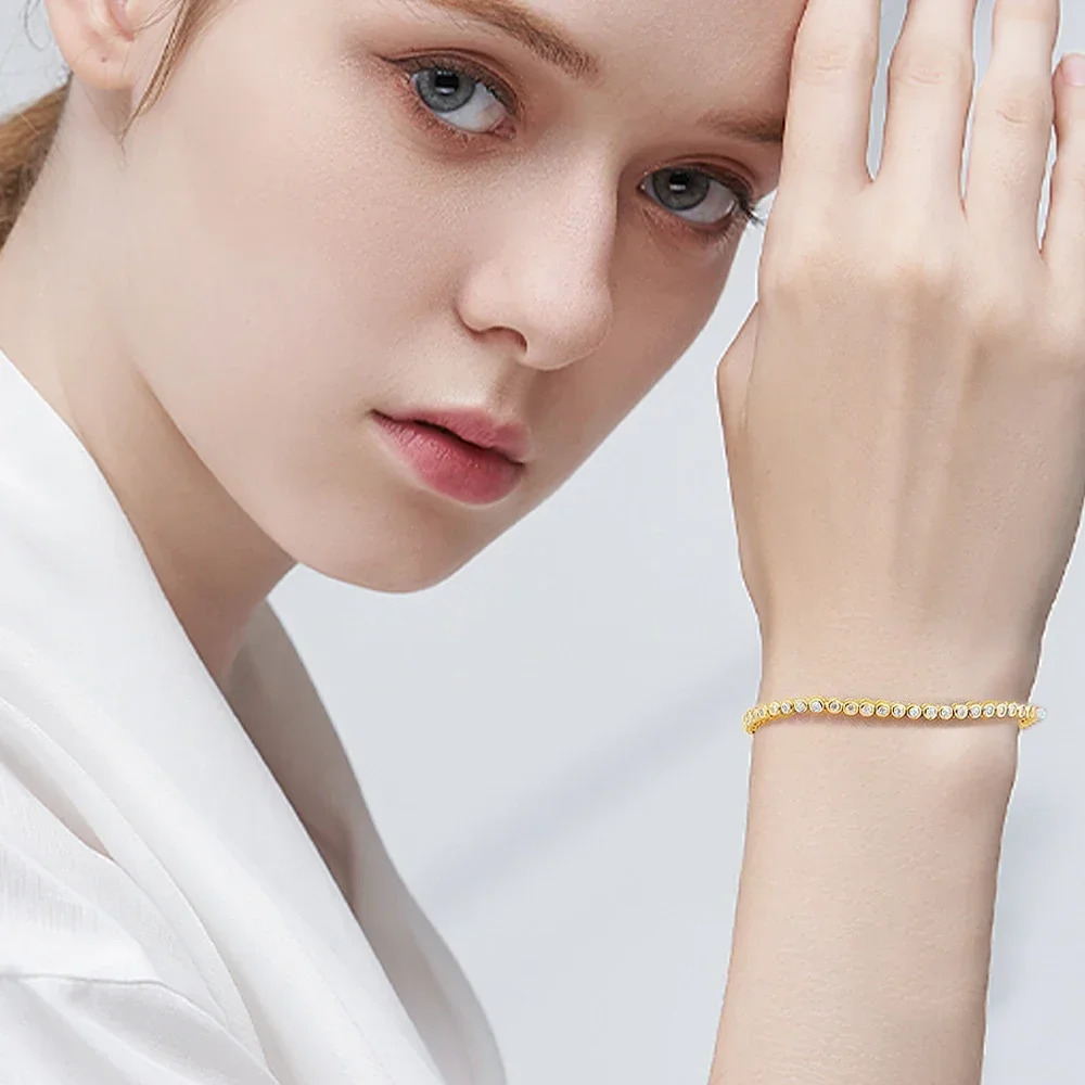 23mm Gra certified womens tennis bracelet 925 sterling silver round bubble border set diamond 240912