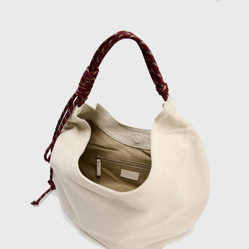 Casual canvas handbag womens shoulder bag large capacity ner rope shopper wallet half moon cloud 241008