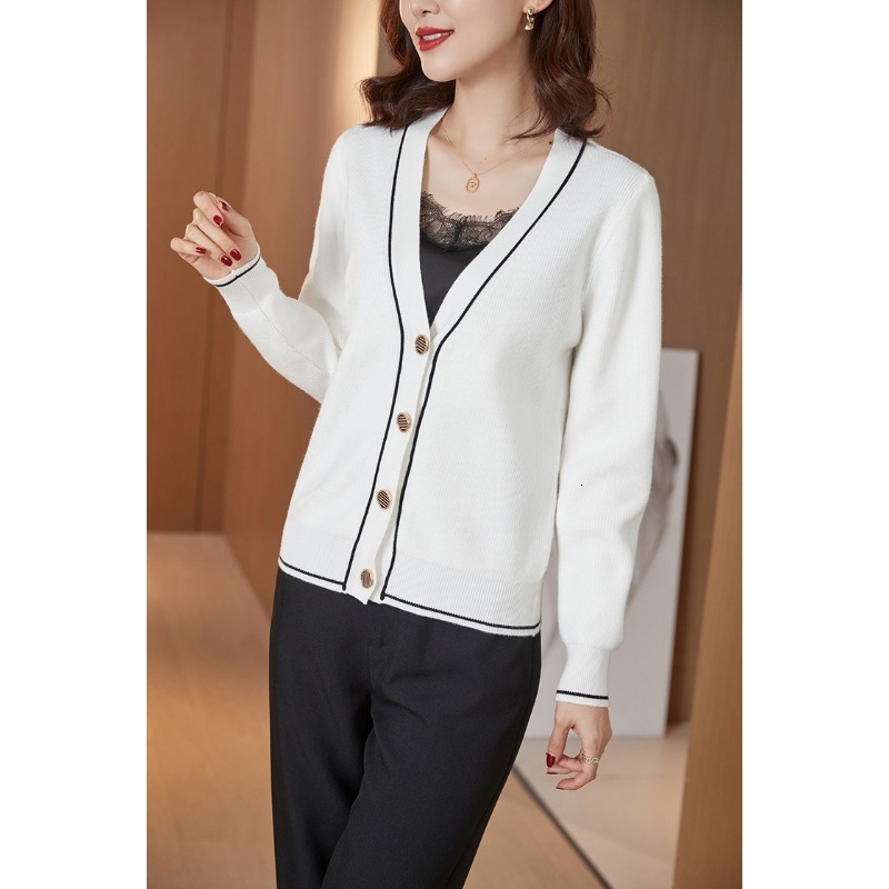 Sweater Cardigan Women's V-Neck Slimming Casual Color Blocked Plus Size Top For Autumn Winter Comfortable Daily Female Clothing