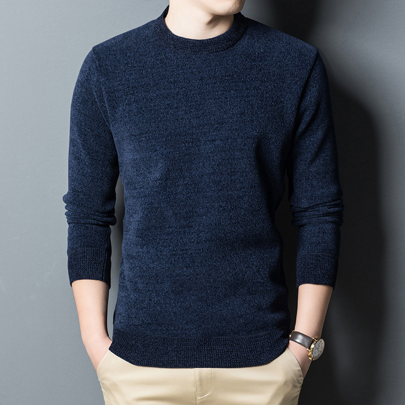 2024 new designer winter men's middle-aged and young loose bottom knitted sweater round neck plush thick chenille autumn and winter warm sweater 