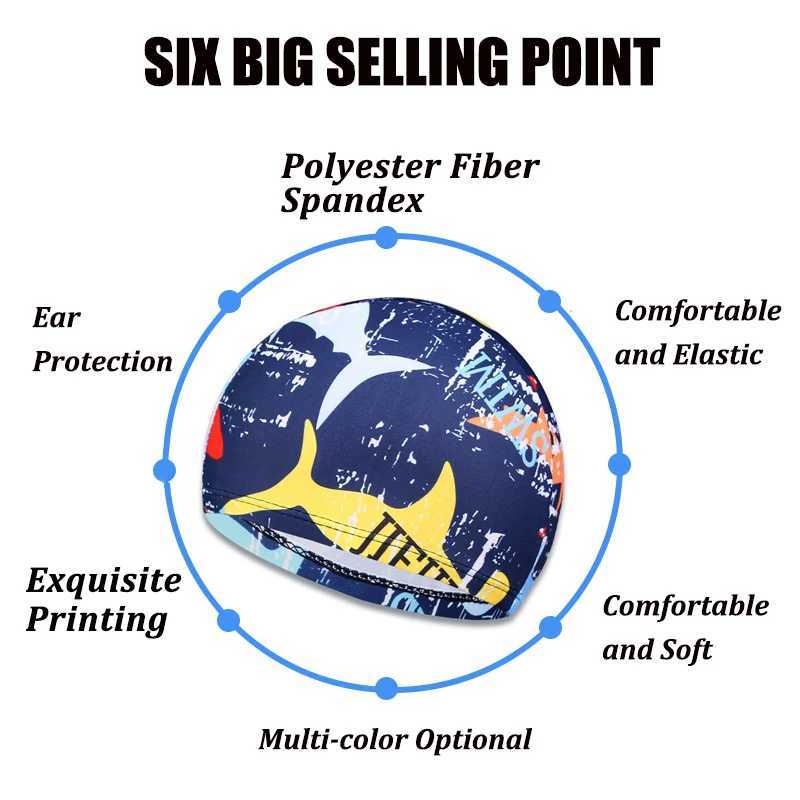 Newly printed mens swimming cap womens long hair swimming pool cap sports adult protection ear nylon childrens swimming cap cover CL241009