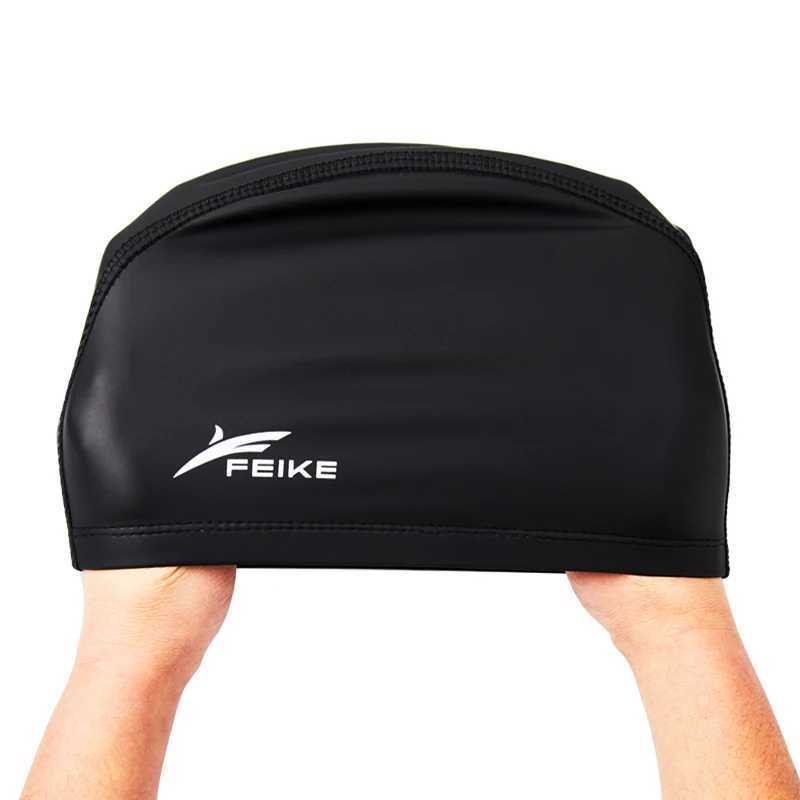Mens womens adult elastic waterproof PU fabric swimming cap sports swimming pool cap swimming cap long hair ear protection cap CL241009