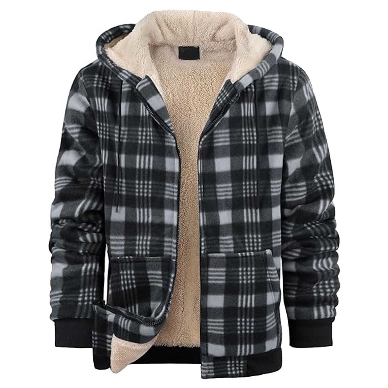 Mens Shirts Classic Plaid Casual Button Down Hooded Long Sleeved Double Pockets Shirt Hoodie Flannel Jacket Spring Autumn Tops LX241009