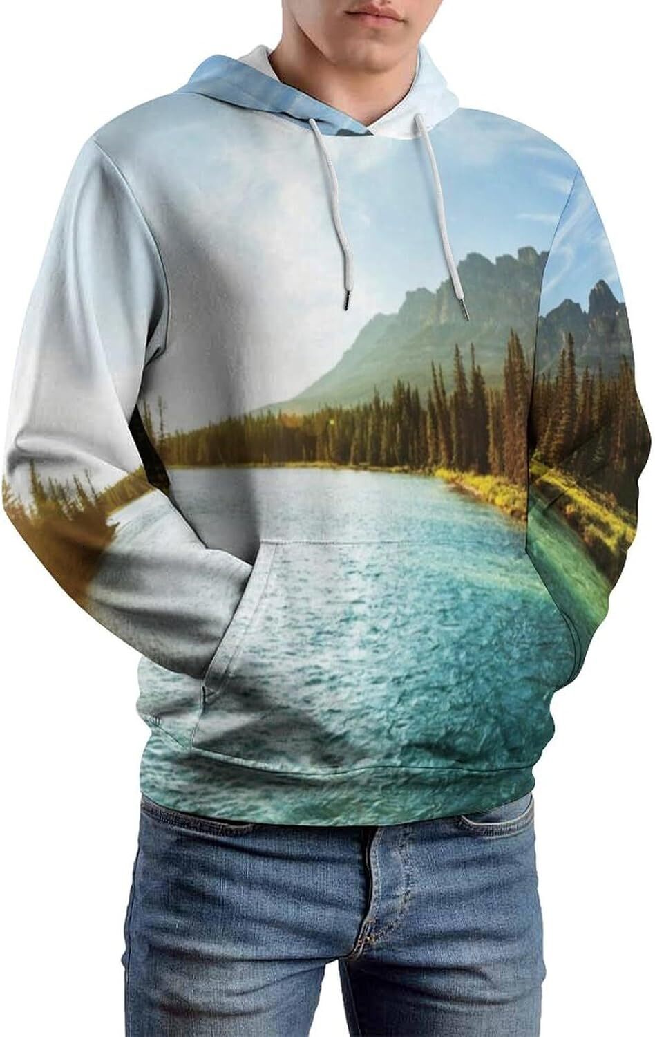 Hoodie for Mens Womens Mens Unisex Novelty Hoodies Lake Bled Slovenia with Island in the Middle Hooded Sweatshirt Graphic Hoodies sweatshirt Pullover 