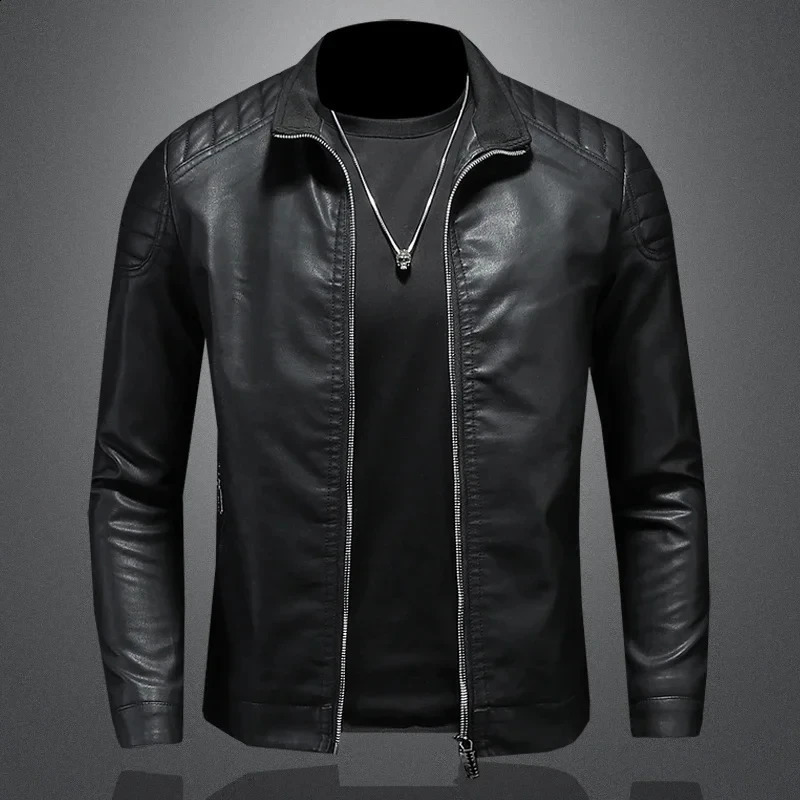 2024 Leather Motorcycle Jacket Men Slim ShortCoat Collar PU Jackets Windproof Coat Blazer Blazers 5XL 240930