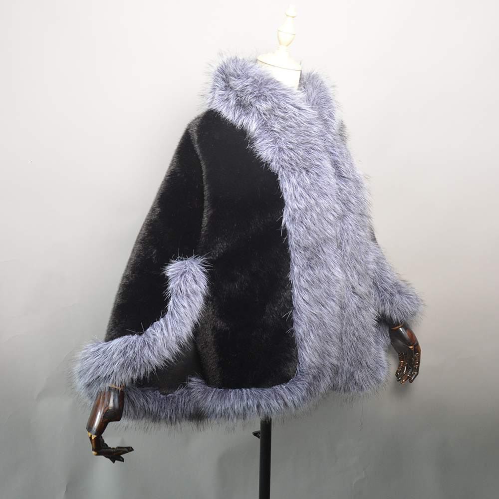 New Knitted Mink Shawl Coat With Fake Fox Fur Collar Womens Fashion Knit Jacket Cape