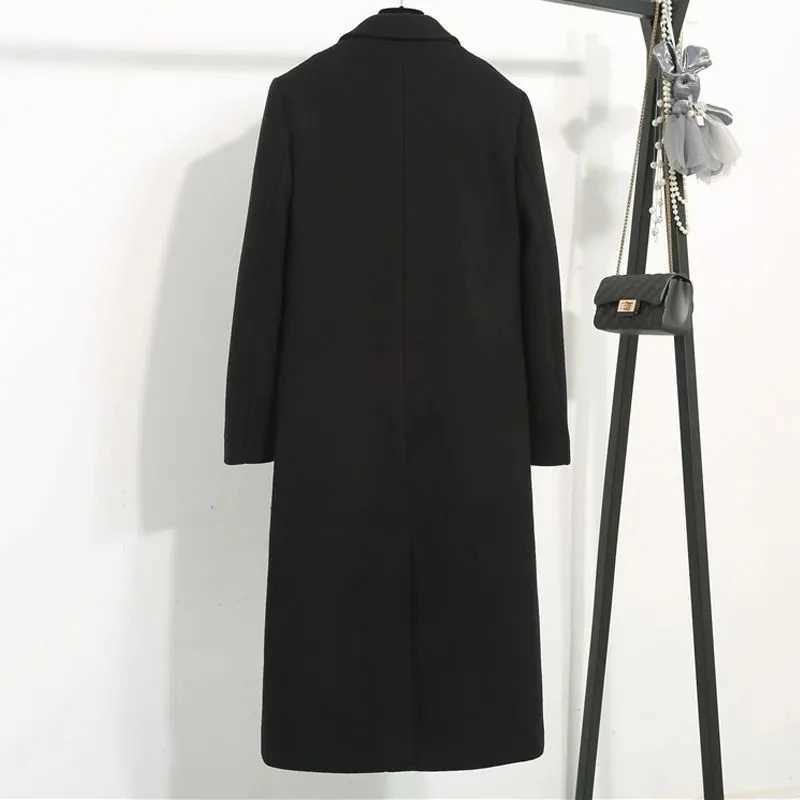 Autumn Winter Womens Loose Classic Black Woolen Coat 2024 New Korean Fashion Thick Woolen Blend Female JacketX241009