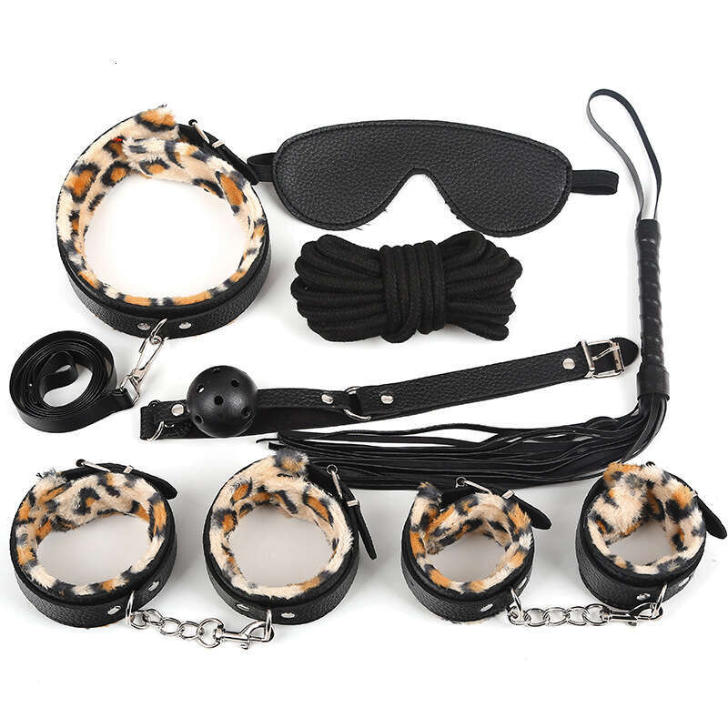 Sexy leather plush 7-piece set for women, forced mouth ball plug, couple training handcuffs, wholesale of adult sexual products