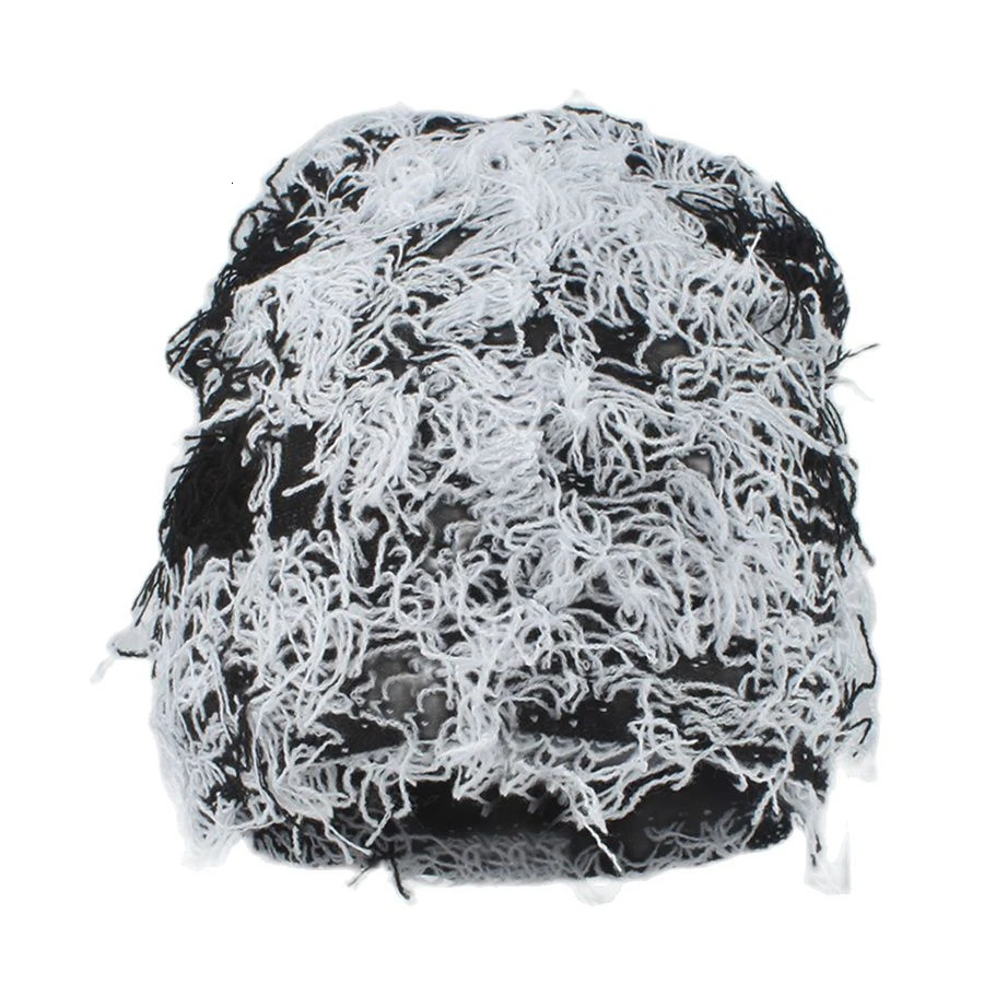 Balaclava Hat Streetwear Hip Hop Beanies Men and Women Outdoor Camo Wool Distressed Knitted Ski 241009