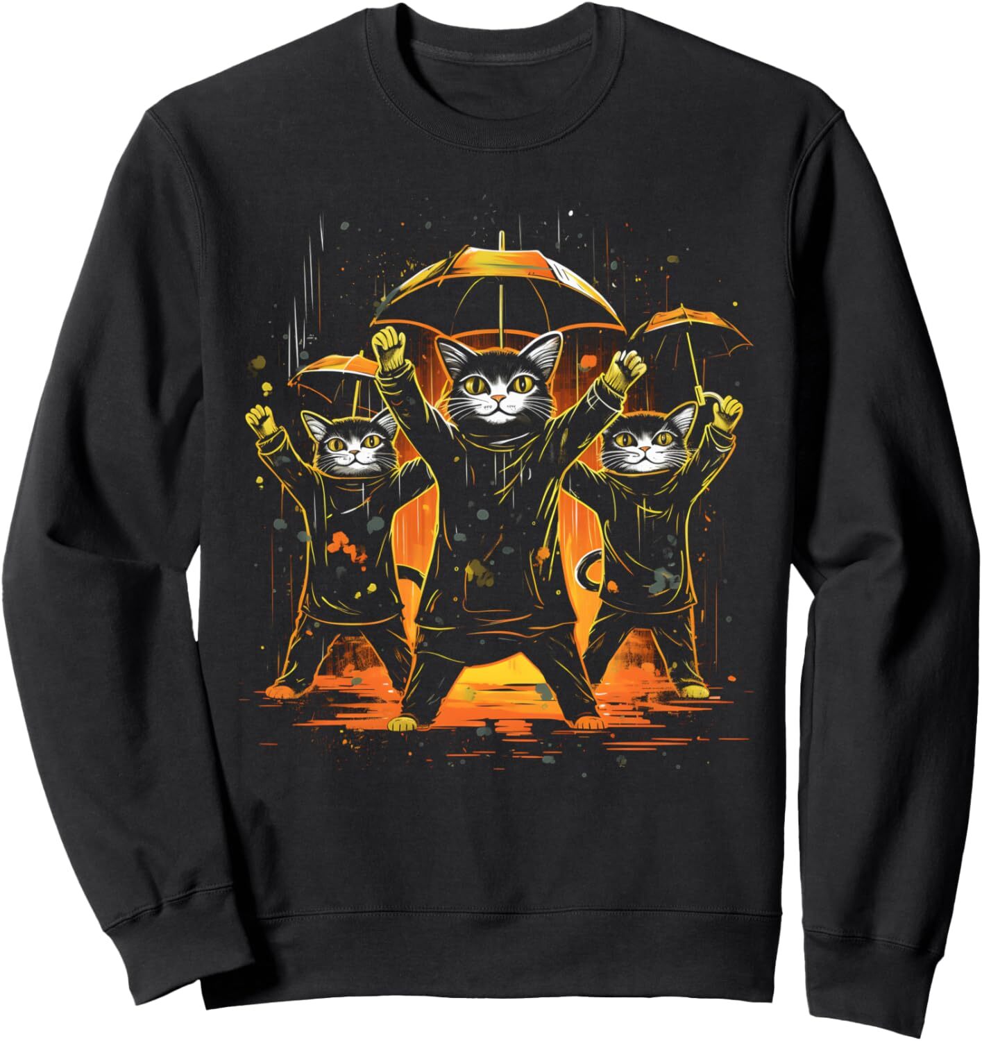 Long Sleeve Shirts for Men sweatshirt Cat Lover Rain Gear Cute Cats Prancing in Rainstorm Design SweatshirtTee Streetwear Casual tops clothes