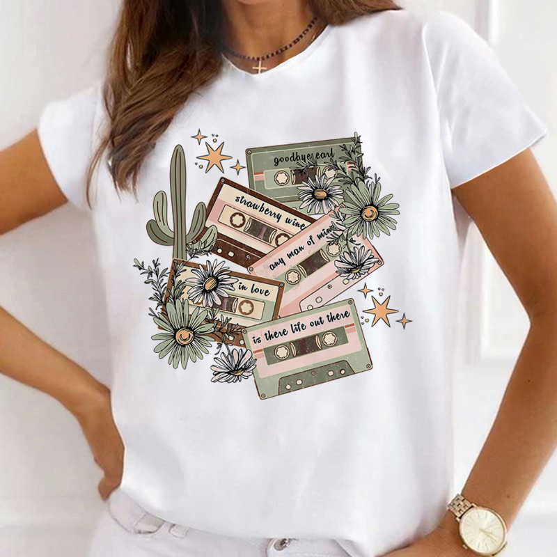 Womens T Shirts Letter Print White Slim Short Sleeve T-shirt Women Summer Outdoor Fashion Cloth