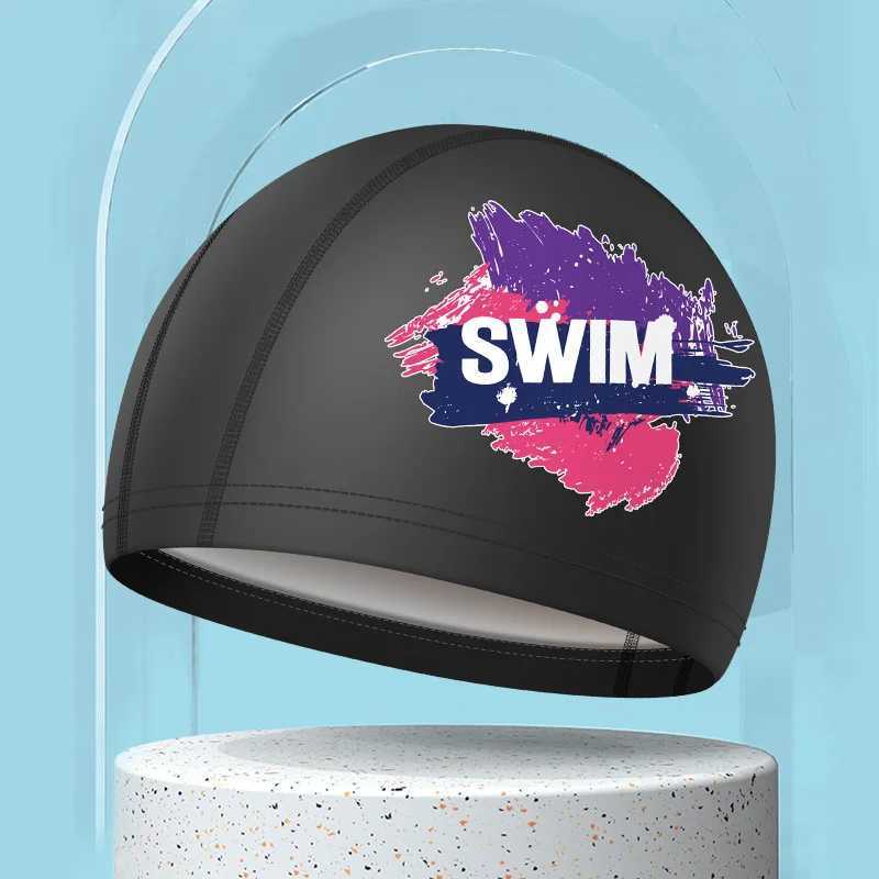 PU waterproof swimming cap long hair ear protection comfortable swimming cap large-sized adult printed swimming cap swimming pool accessories CL241009