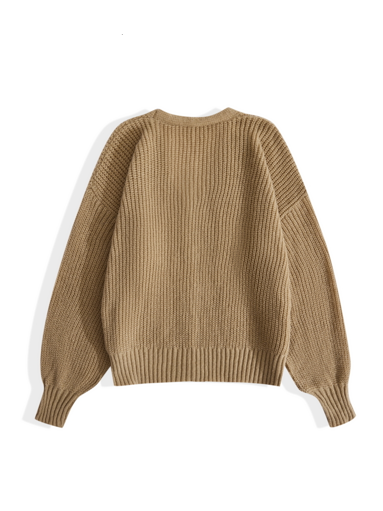 ONEK Solid Brown Suede Wool Plus Size Women 2022 Autumn Winter Buttons Up Cardigan Sweater Oversize Knitwear Clothing