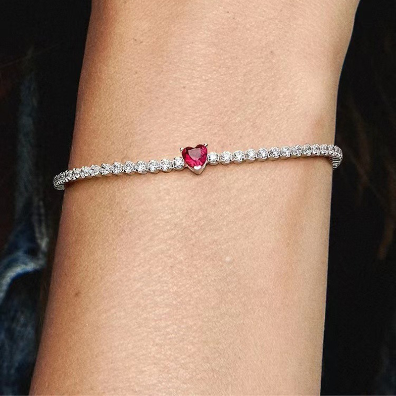 Luxury Designer Red CZ Diamond Tennis Bracelets Women Authentic s925 Sterling Silver Birthday Christmas Gifts Jewelry BR111