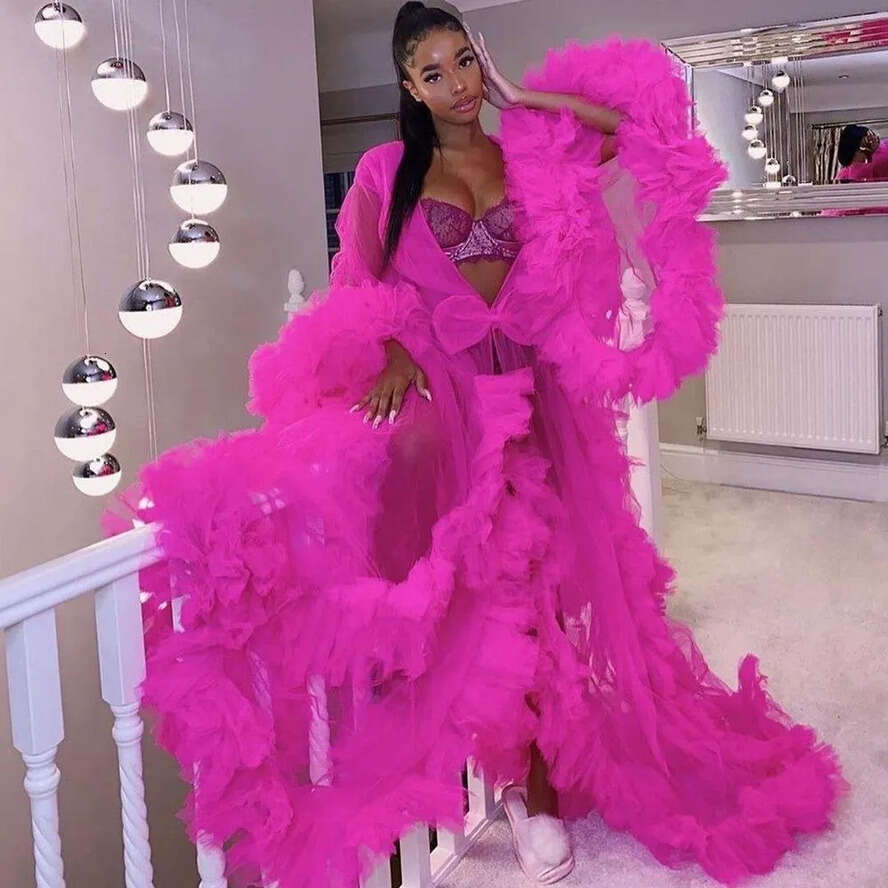 Fuia Ruffles Long Gorgeous Pregnant Prom Gowns Women Robe See Through Tulle A-E Puffy Maternity Dress For Photoshoot Vestidos Vdfv