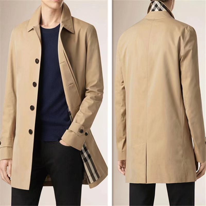 HOT CLASSIC! men Medium length trench Coats fashion autumn England Style high quality cotton brands design Single row breasted trench coat for spring jacket S-XXXXL
