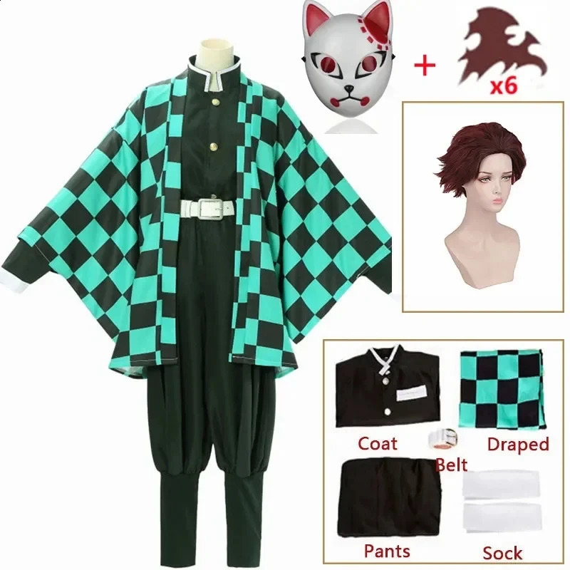 Tanjirou Kamado Costume Anime Cosplay Men Kimono Uniform Halloween Party Demonias Women Clothes Kids 240929